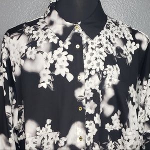 Calvin Klein Black 2XL New Button Down Blousse-White Floral